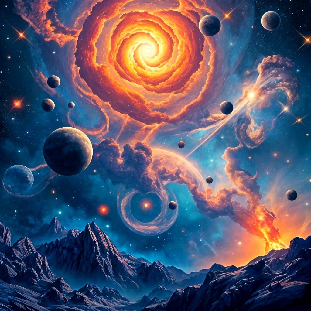 Intricate Universe of Swirling Nebulae