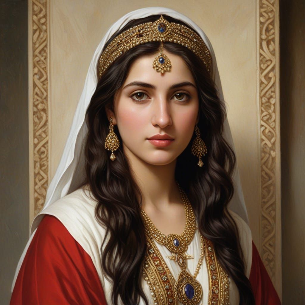Iraqi Assyrian Woman in Traditional Garb Oil Painting