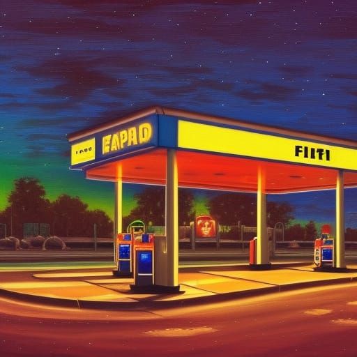 Night Gas Station: Detailed Matte Painting