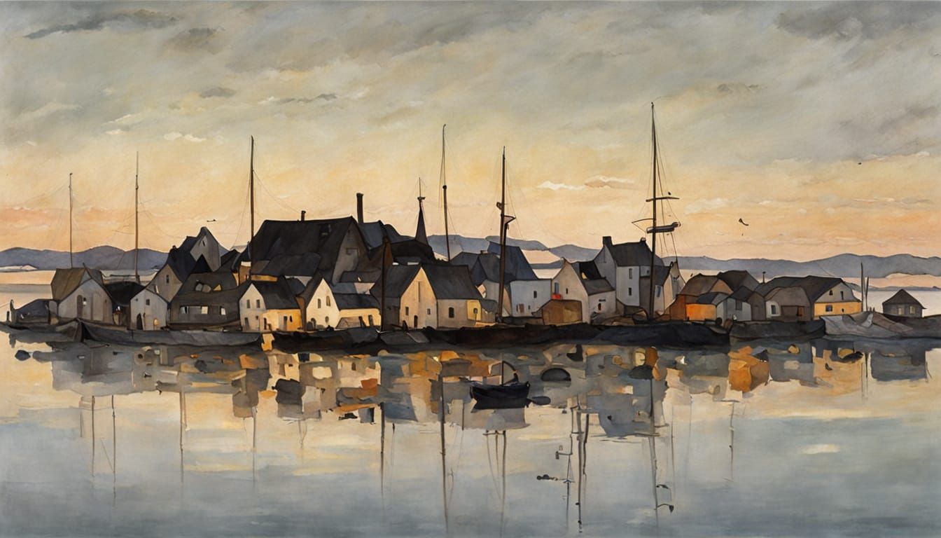 Maritime Village at Dawn: An Artistic Interpretation