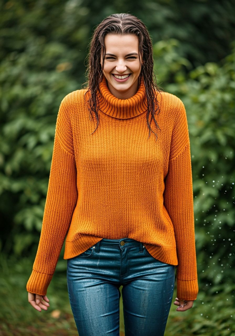 Woman Splashing Water in Lush Greenery, Professional Photogr...