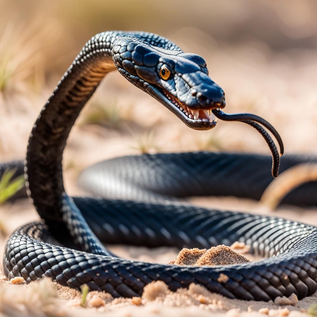 Menacing Black Desert Snake: Macro Wildlife Photography