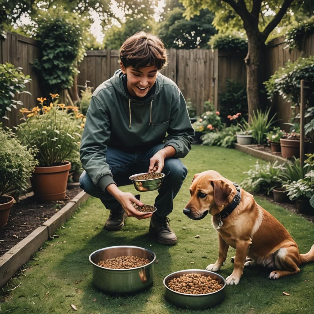 Teenager Serves Dog Food: Cinematic Film Still