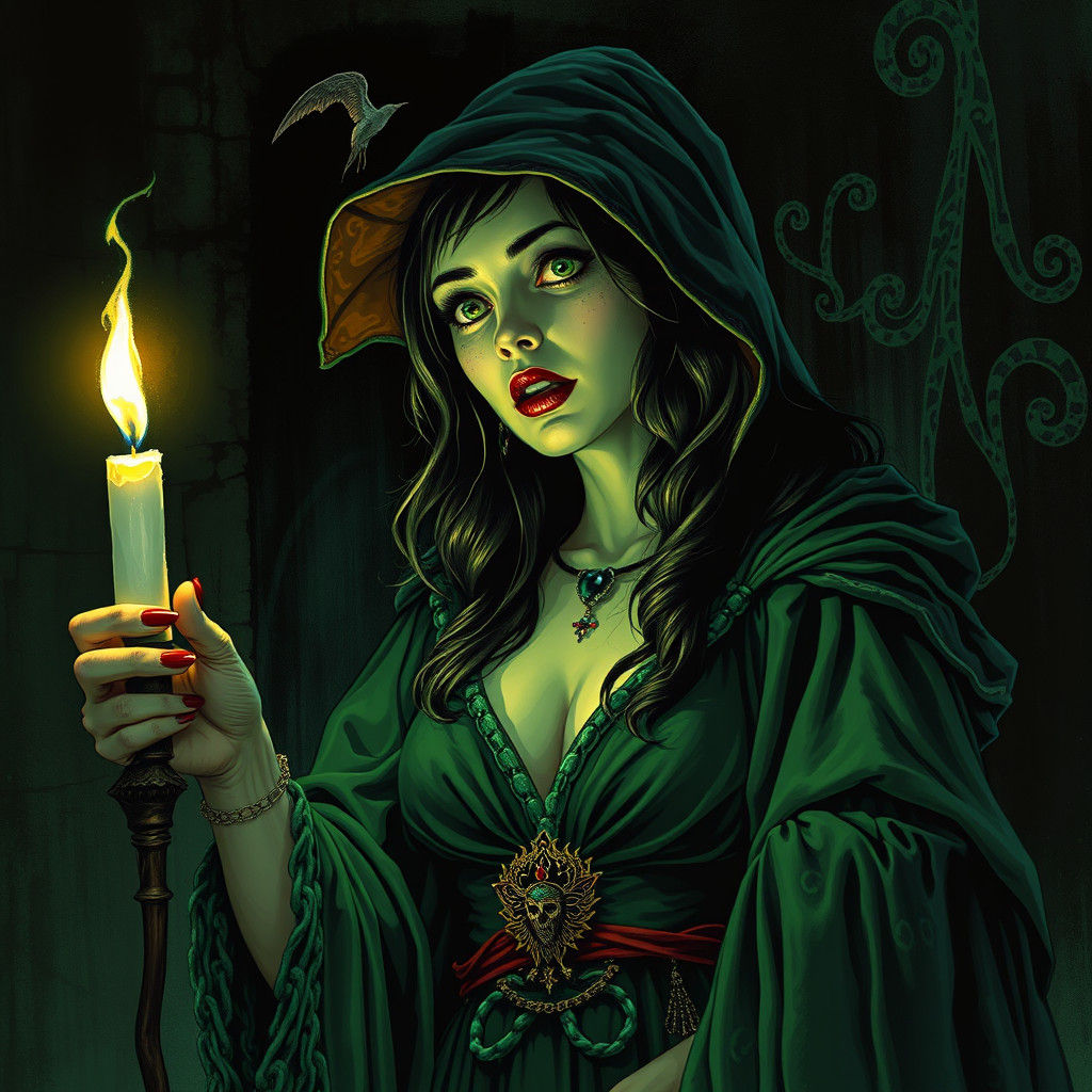 Sorceress with Candle in Cel-Shaded Poster Art
