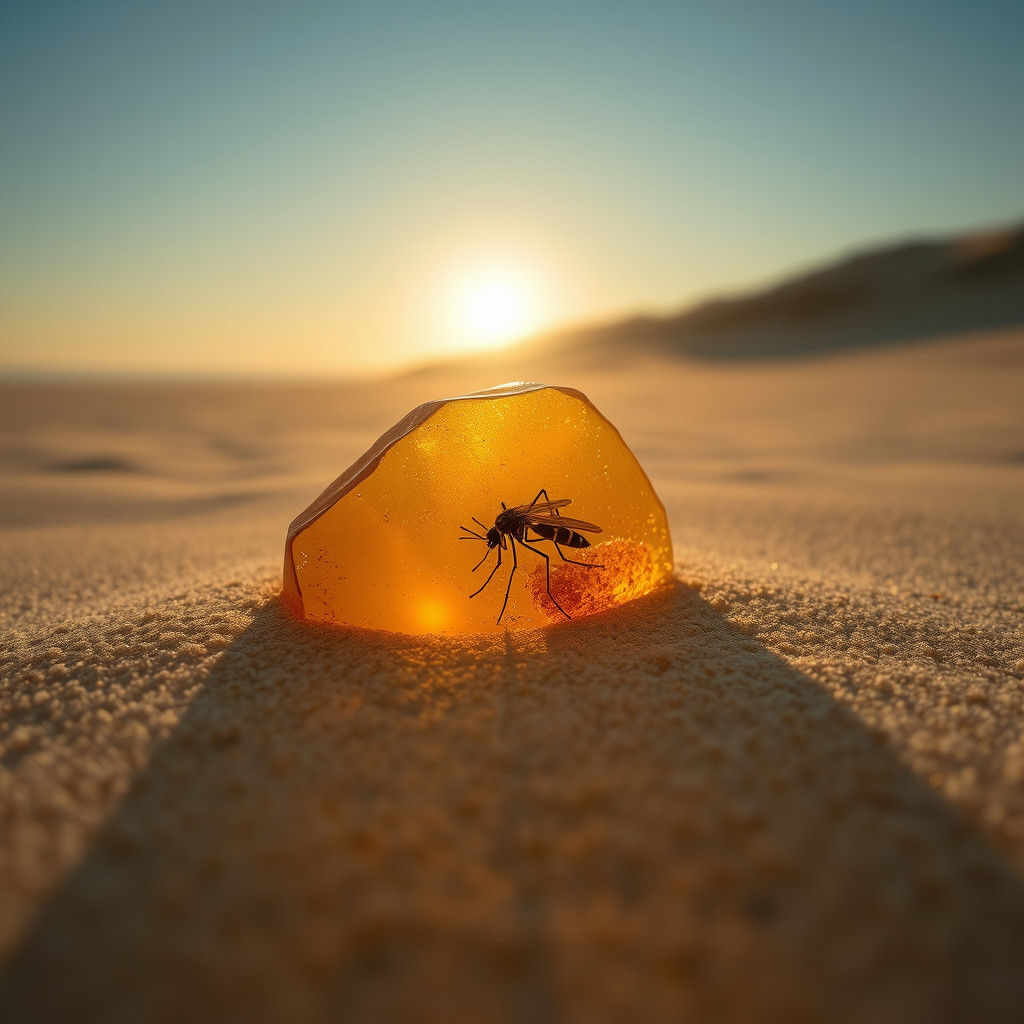 Mosquito in Amber on Beach: Macro Cinematic Shot