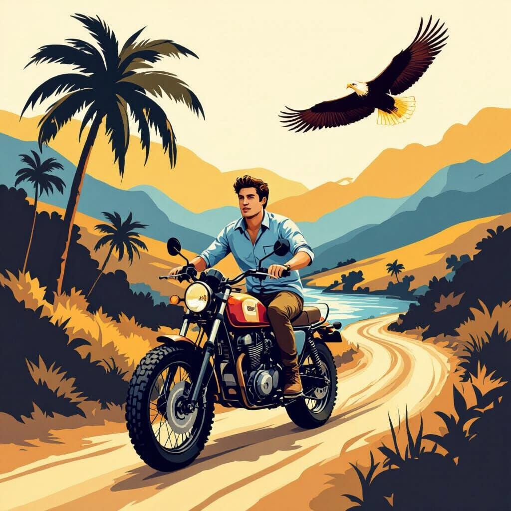 Confident Motorcyclist in Bold Vector Art Style