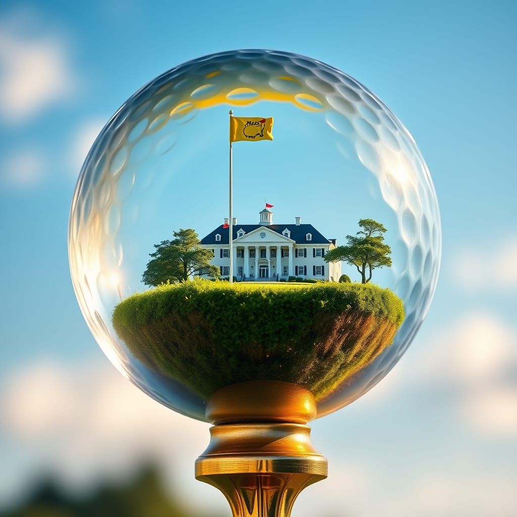 Crystal Golf Ball on Golden Tee with Augusta Golf Clubhouse