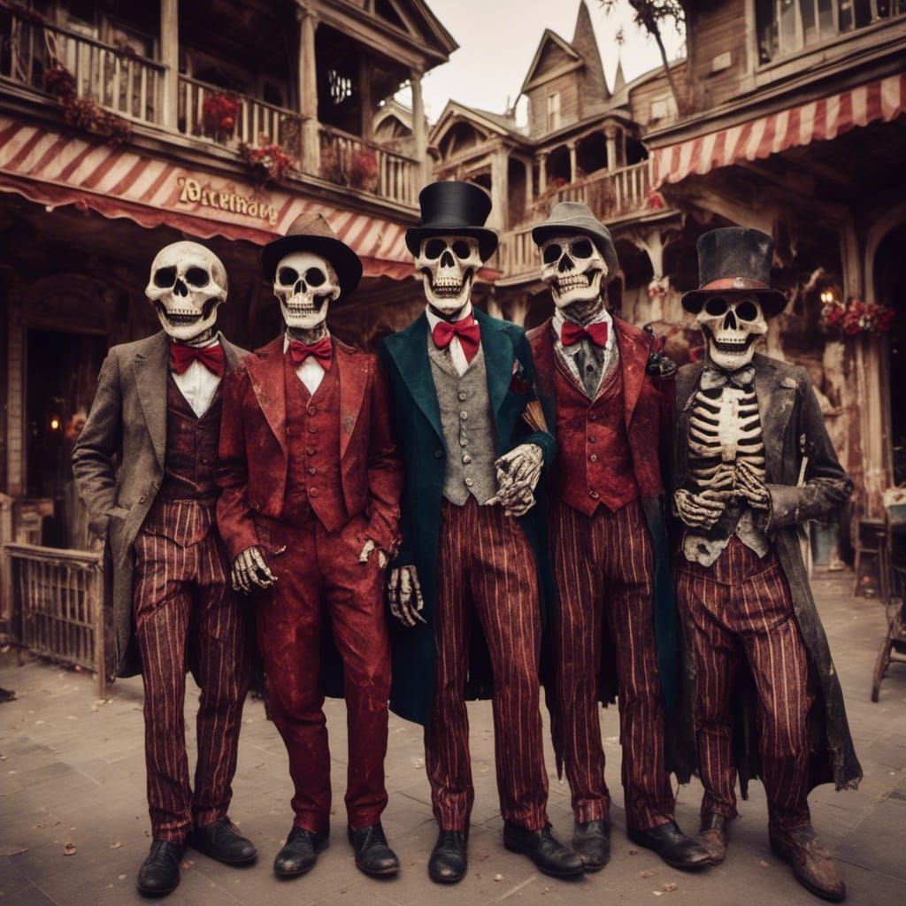 Skeletons as Disneyland Dapper Dans in Macabre Style