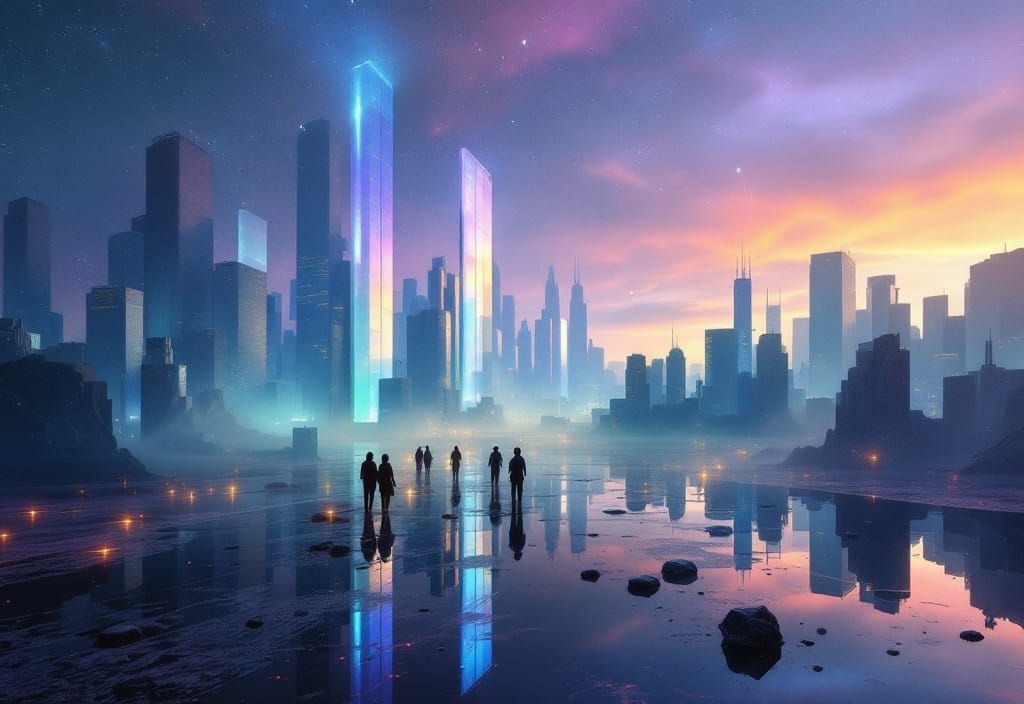 Cityscape in Galaxy Glass with Atmospheric Perspective