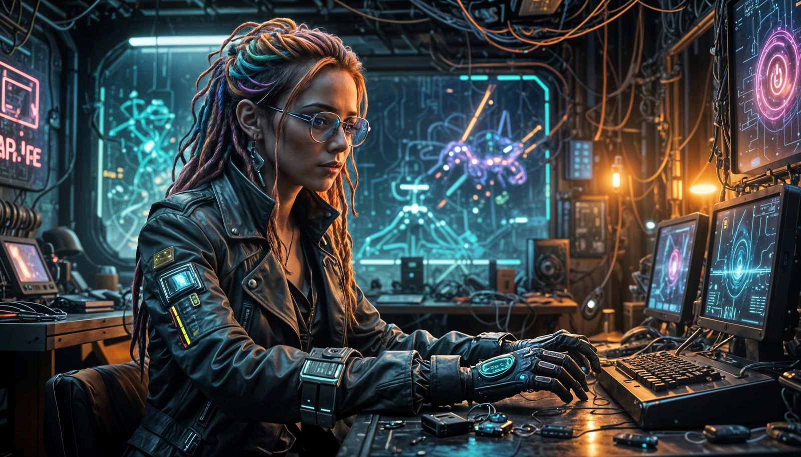 Cyberpunk Hacker in a Neon Cityscape