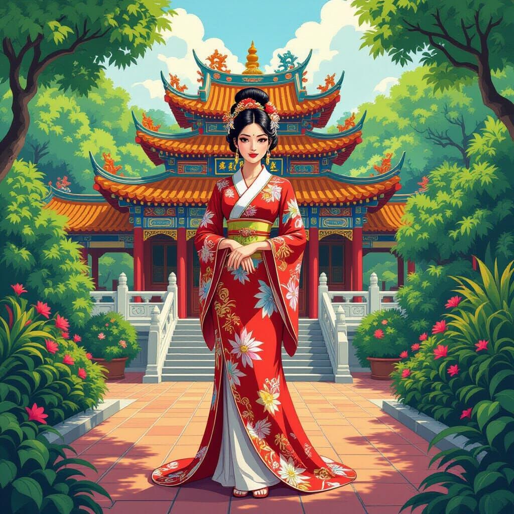 Singaporean Goddess at Haw Par Villa, Dreamy Landscape