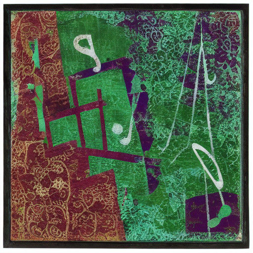 Surreal Collage of Music and Shadows in Deep Wine Green