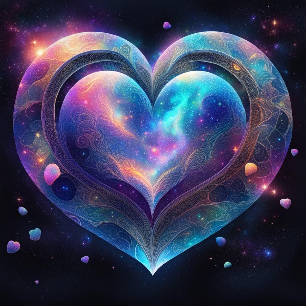 Love Hearts in Astral Holographic Illustration
