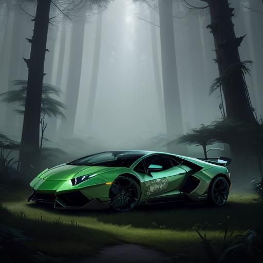 Lamborghini in Dreamlike Forest: Fantasy Concept Art