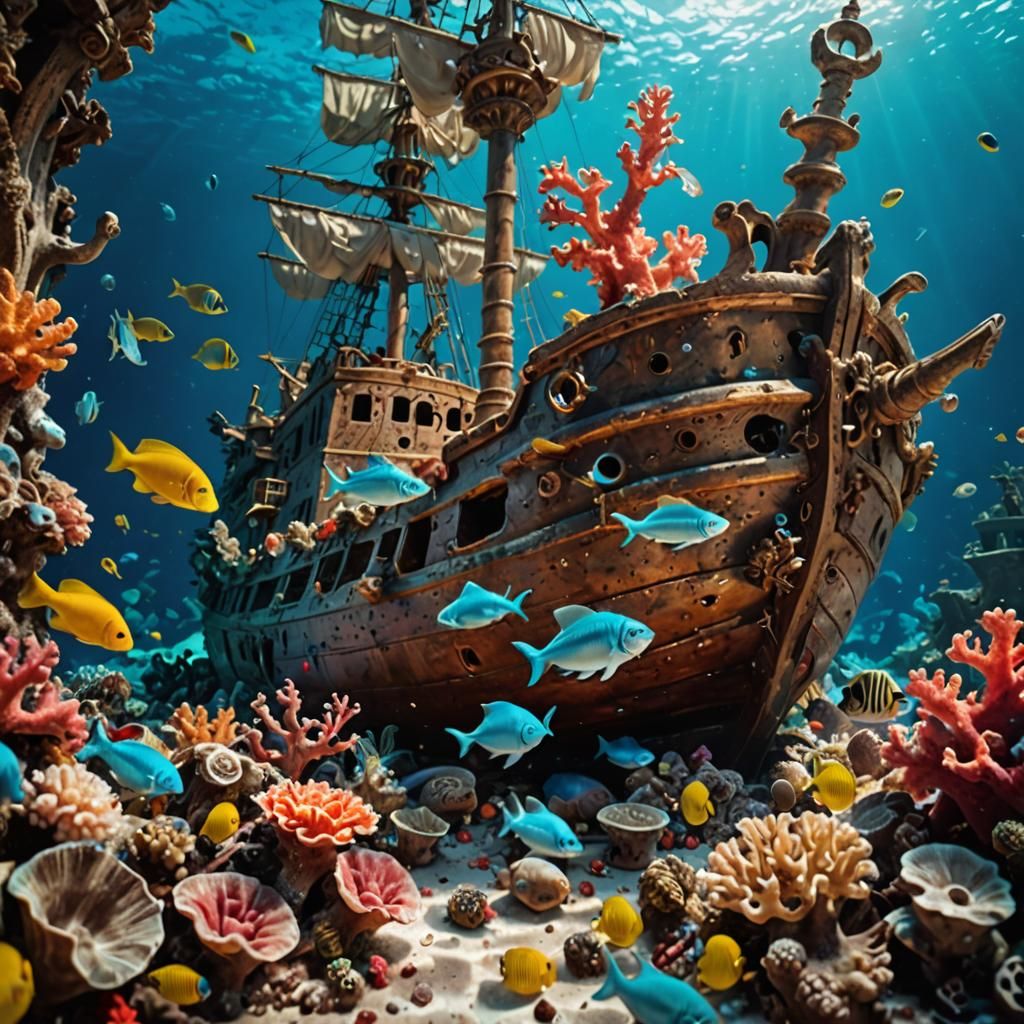 Baroque Shipwreck Still Life with Coral Reef