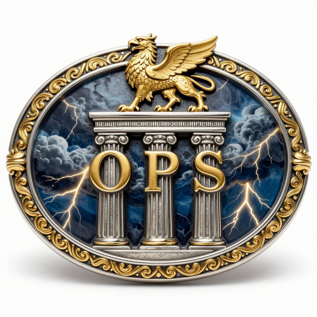 Silver Belt Buckle with Golden Griffin and Greek Pillars