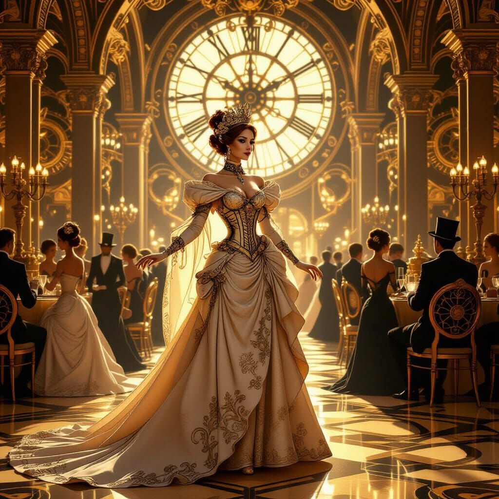 Steampunk Queen in Brass Ballroom