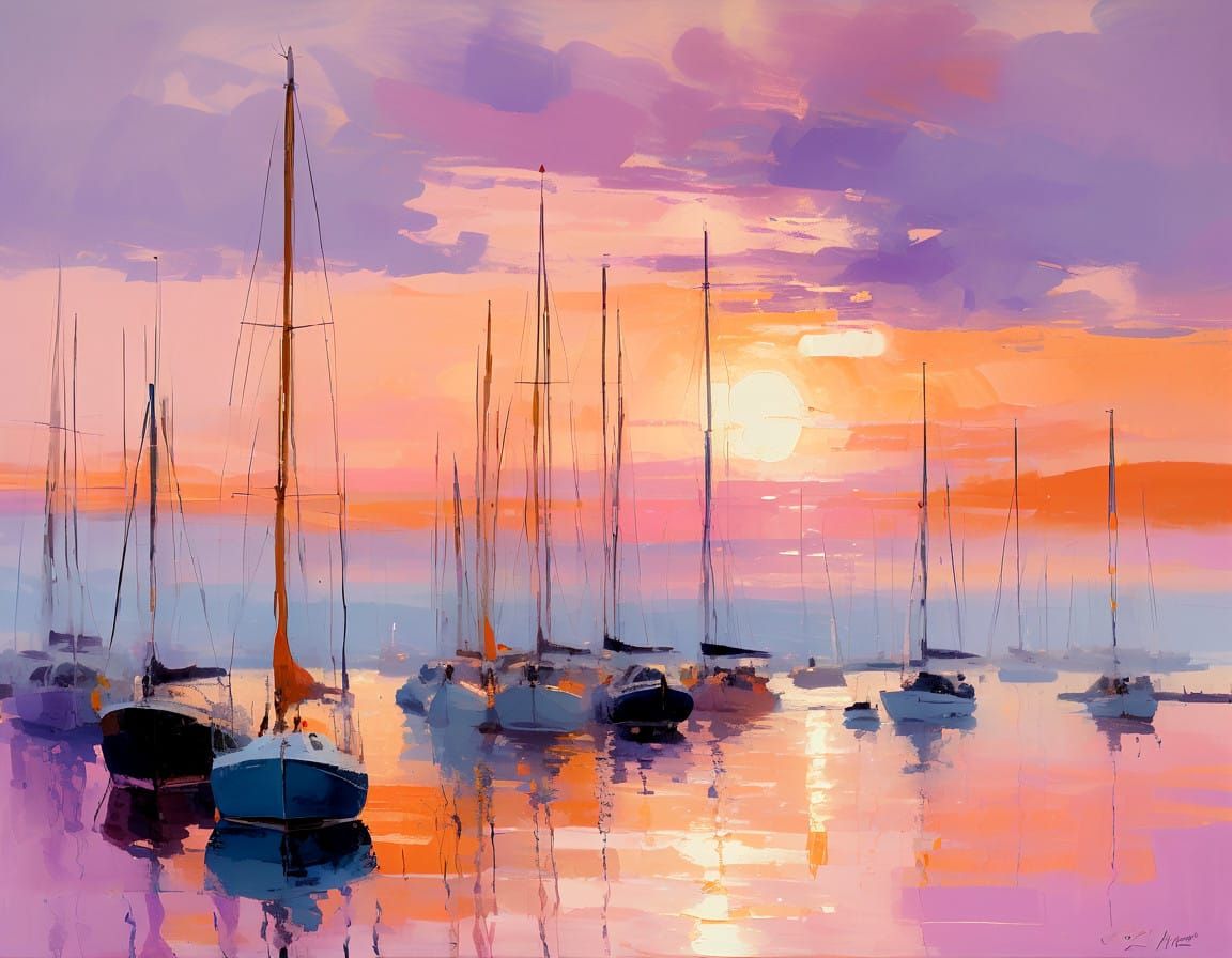 Impressionist Harbour Scene at Dusk