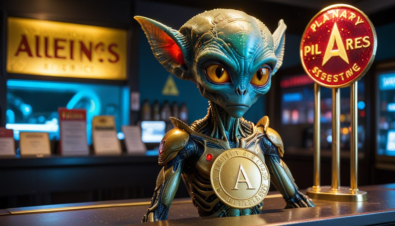 Alien at Planetary Customs Service as Alcohol Ink Art