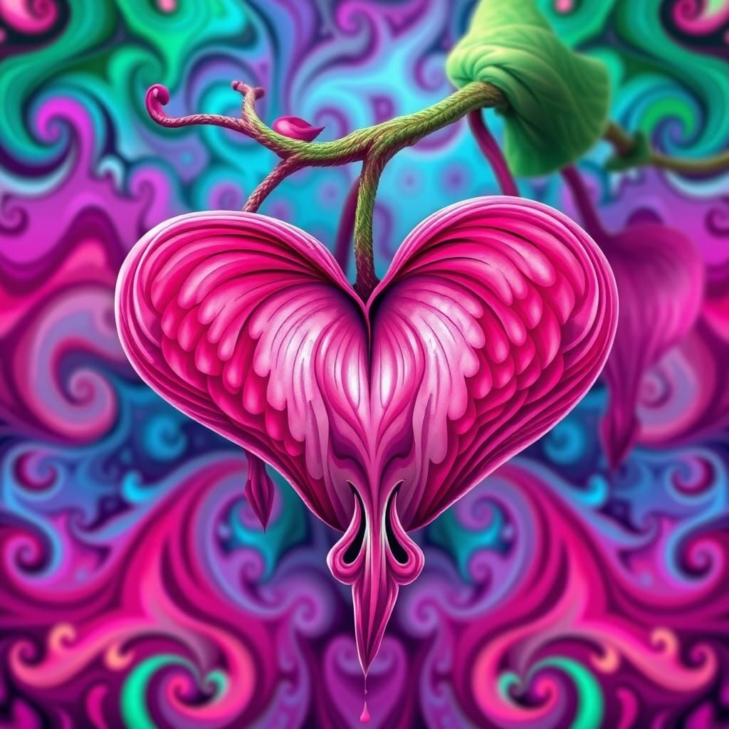 Abstract Bleeding Heart Flower in Fractal Vector Style