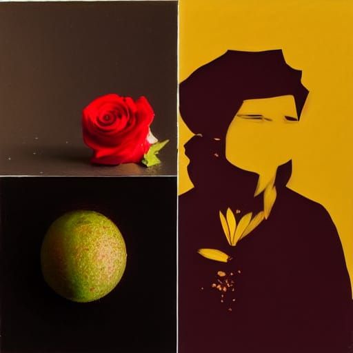 Collage. One rose and one fruit
