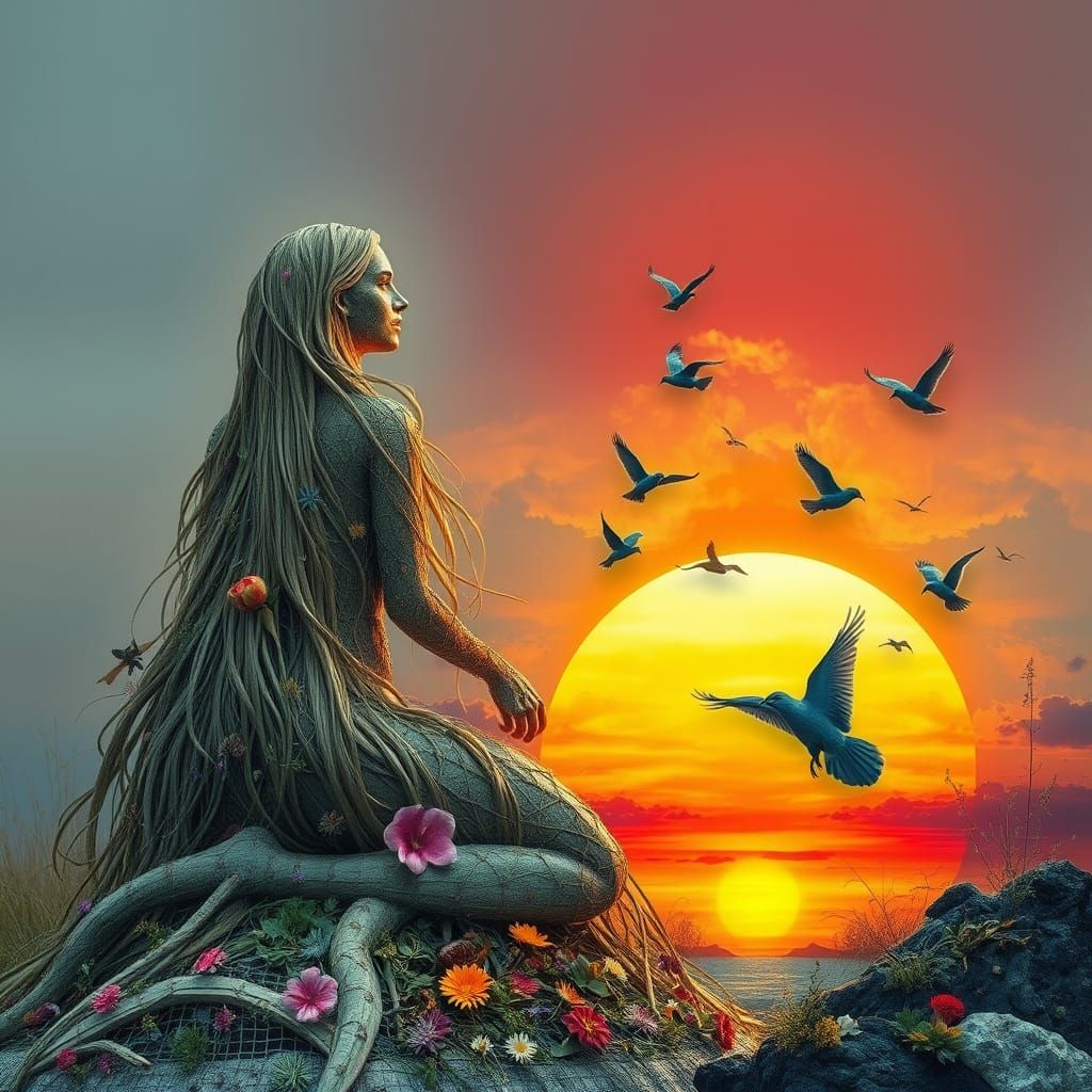 Ephemeral Land Art: Woman and Nature Sculpture