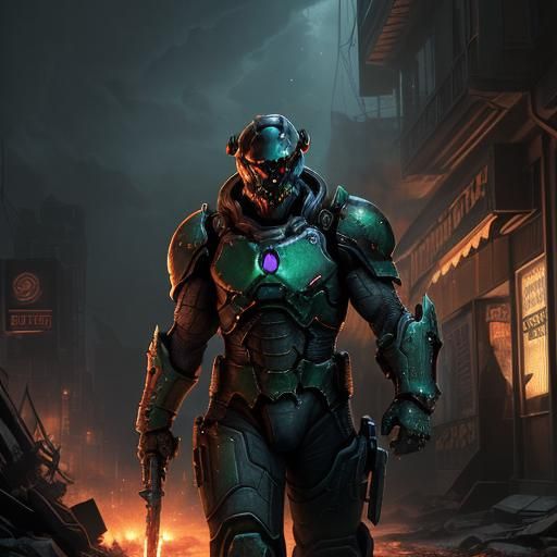 Doomslayer Punches Todd Howard in Sci-Fi Art