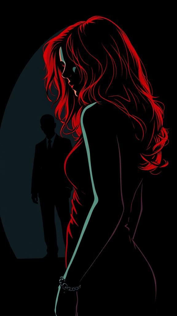 Redhead Woman in Retro Horror Shadow