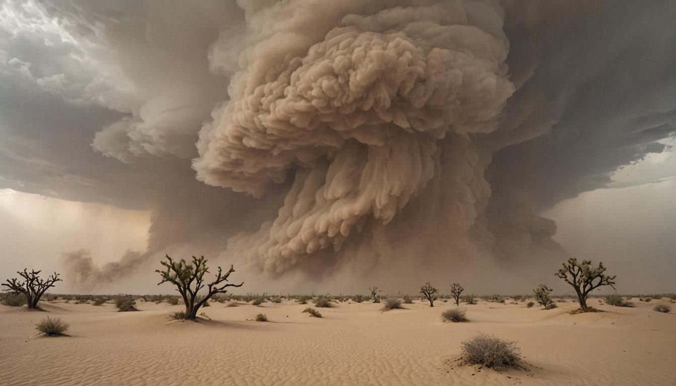 Intense Desert Dust Storm Sweeping Barren Landscape