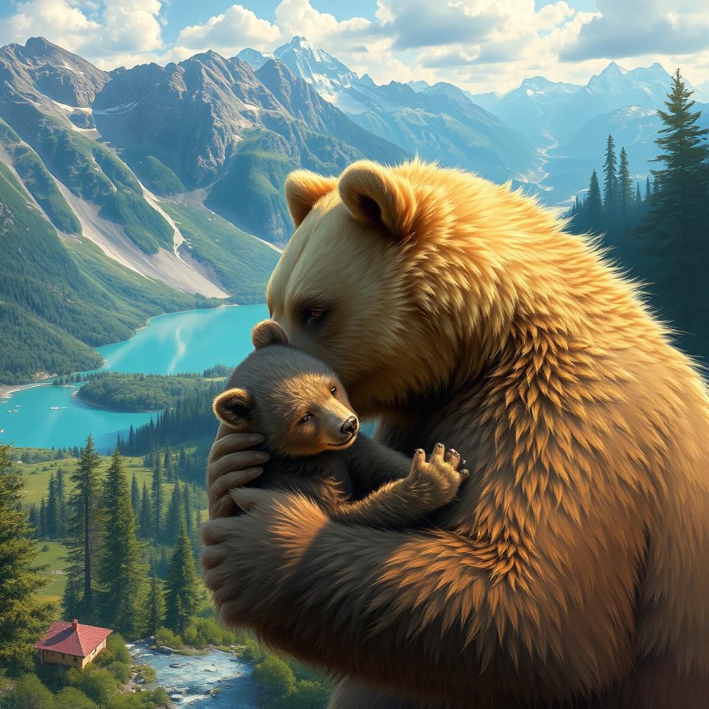 Grizzly Bear and Cub in Alpine Vista