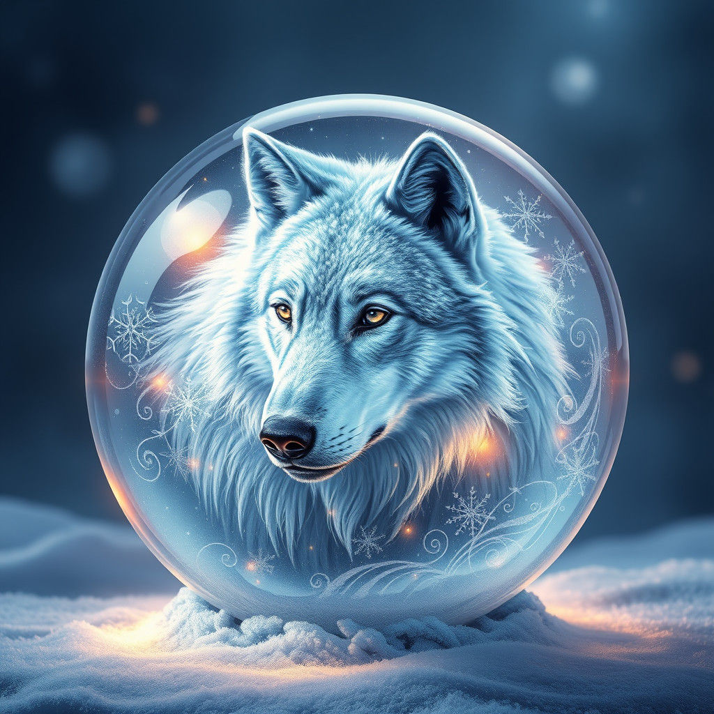Wolf Encased in Frosty Glass Orb