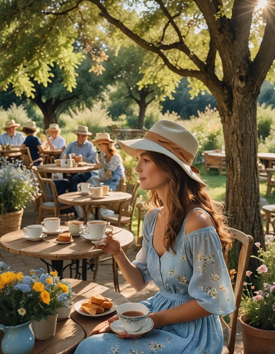 French Cafe Scene in Watercolor Style