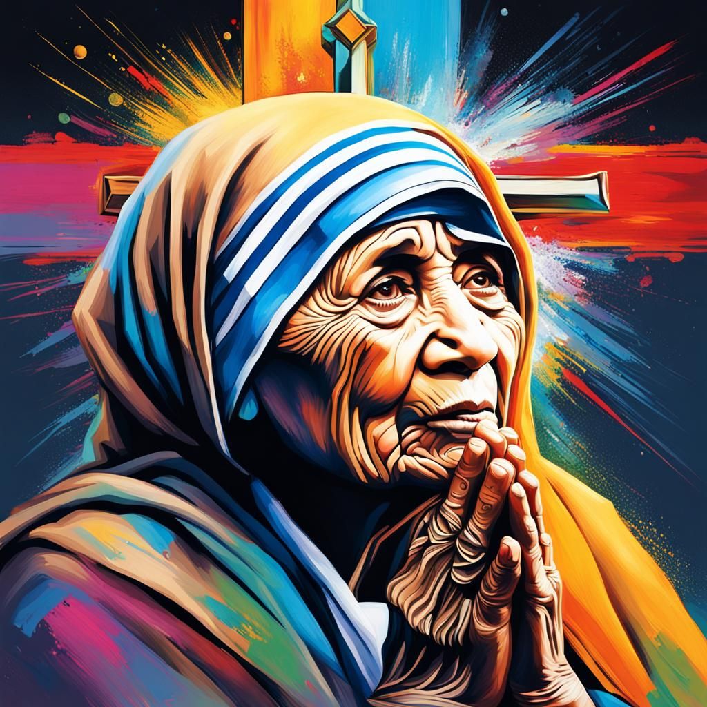 Praying Mother Teresa: Hyperrealistic Portrait
