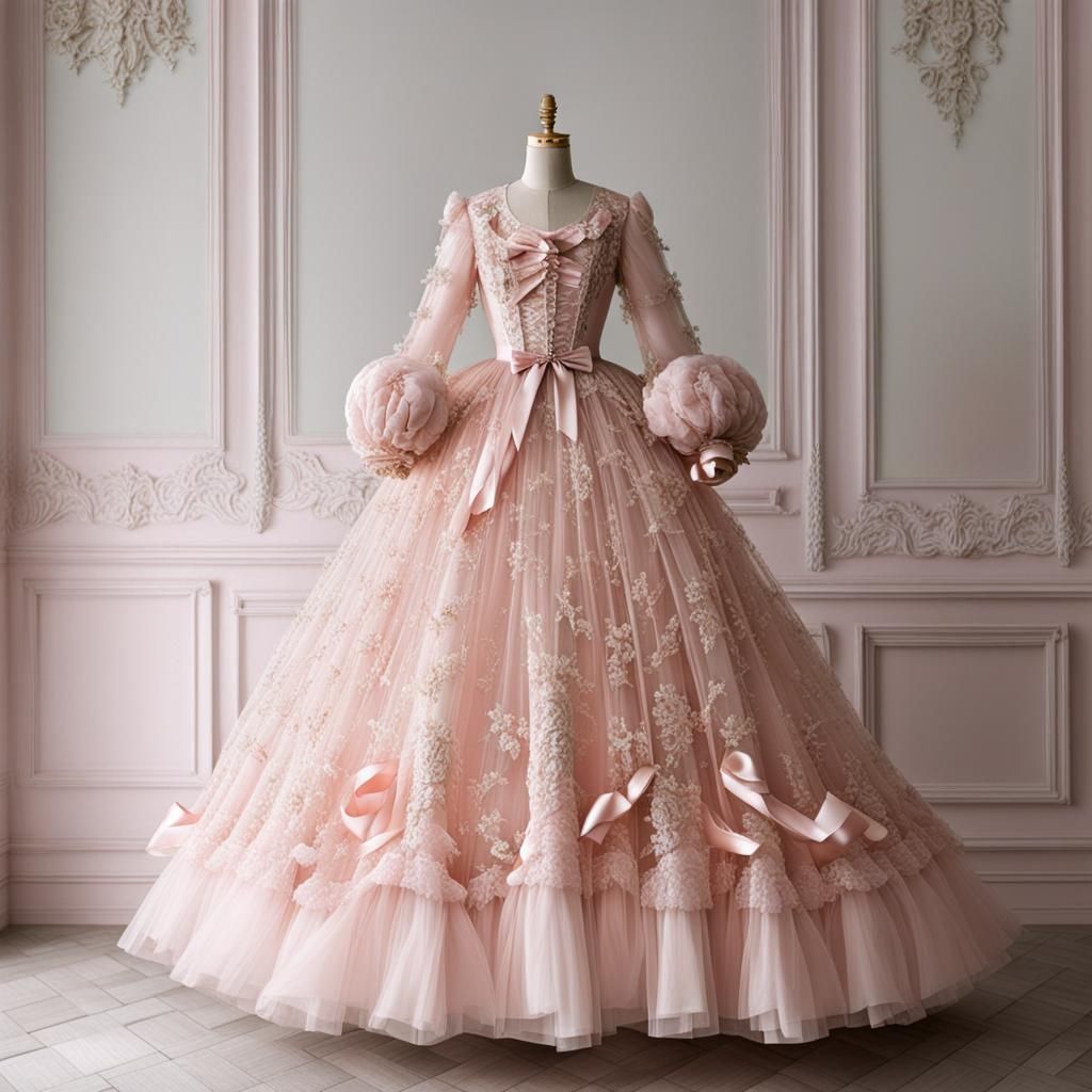 Rococo Dress with Ribbon on Dress Form