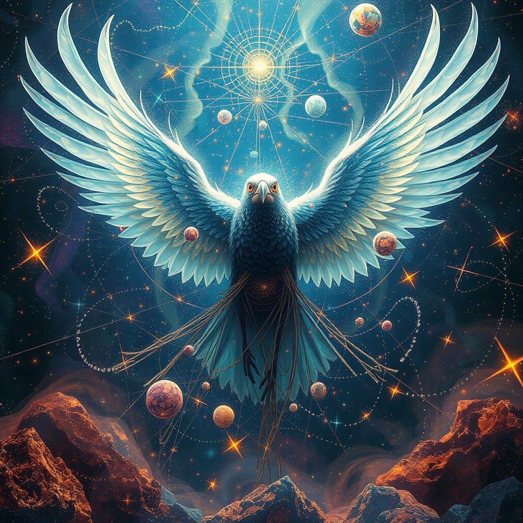 Ethereal Bird Transcending Eternity in Vibrant, Surrealistic...