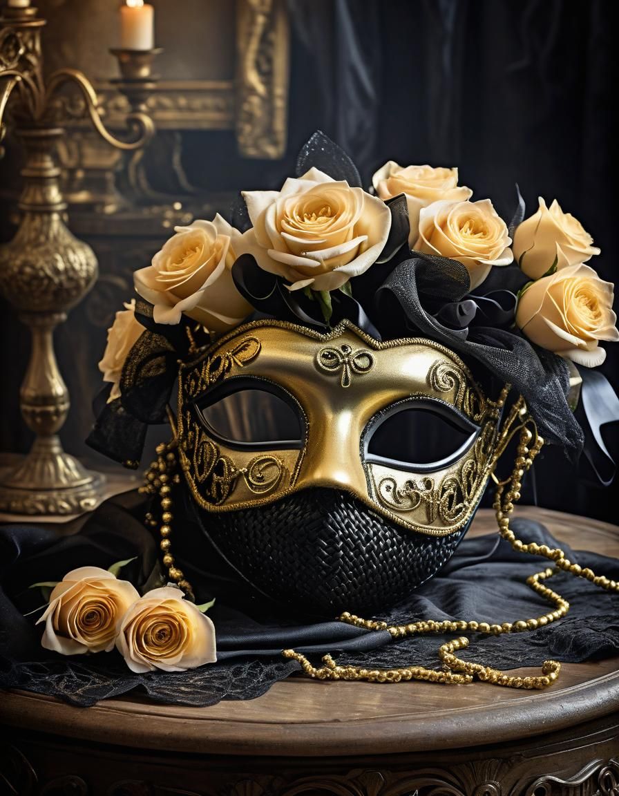Elegant Masquerade Basket Still Life