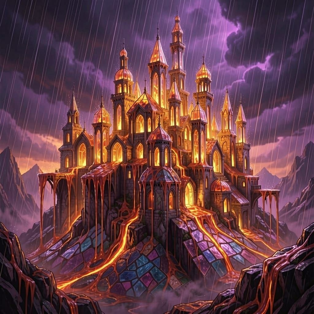 Melting Glass City Rains Lava on Mosaic Mountain Top