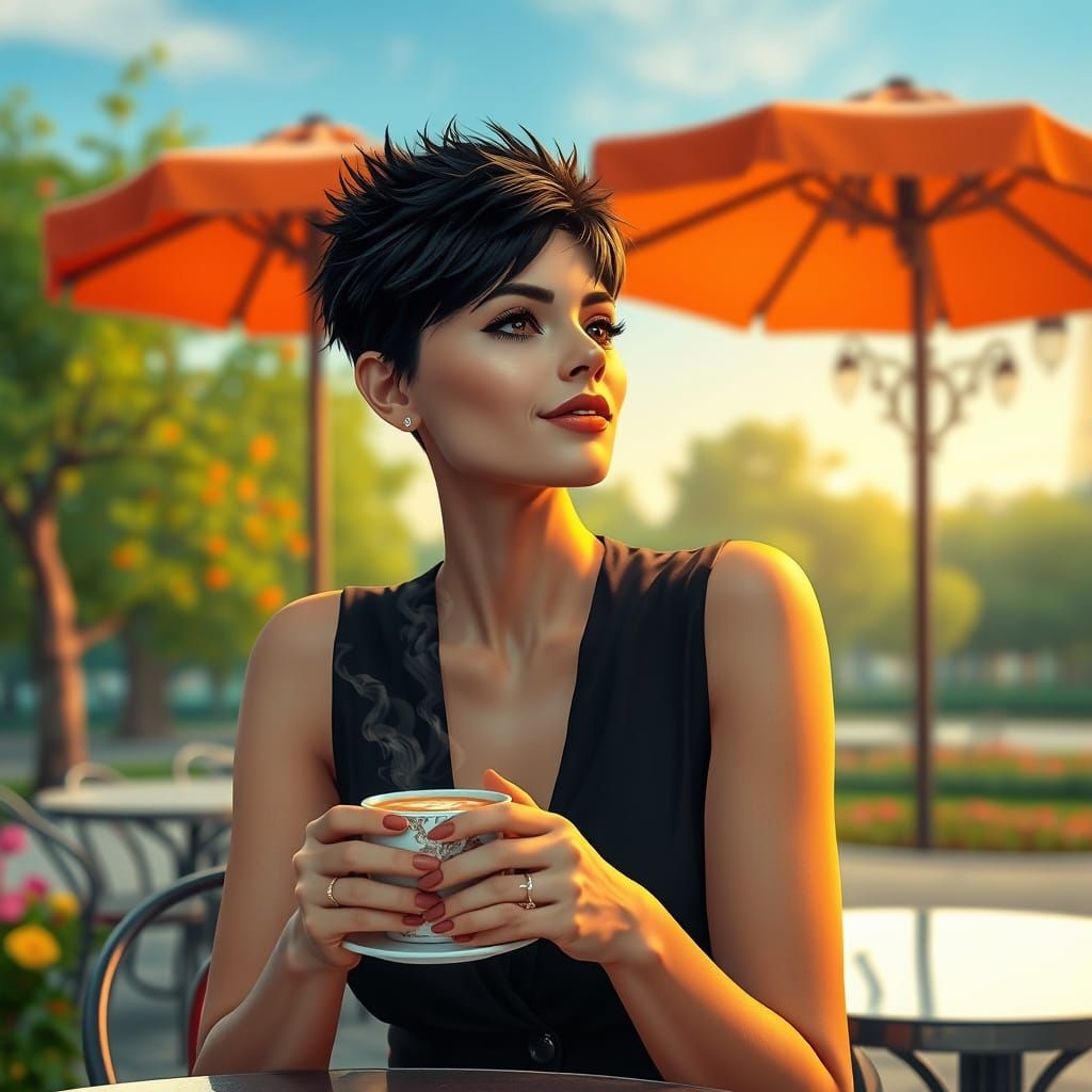 Sophisticated Woman in Serene Outdoor Setting