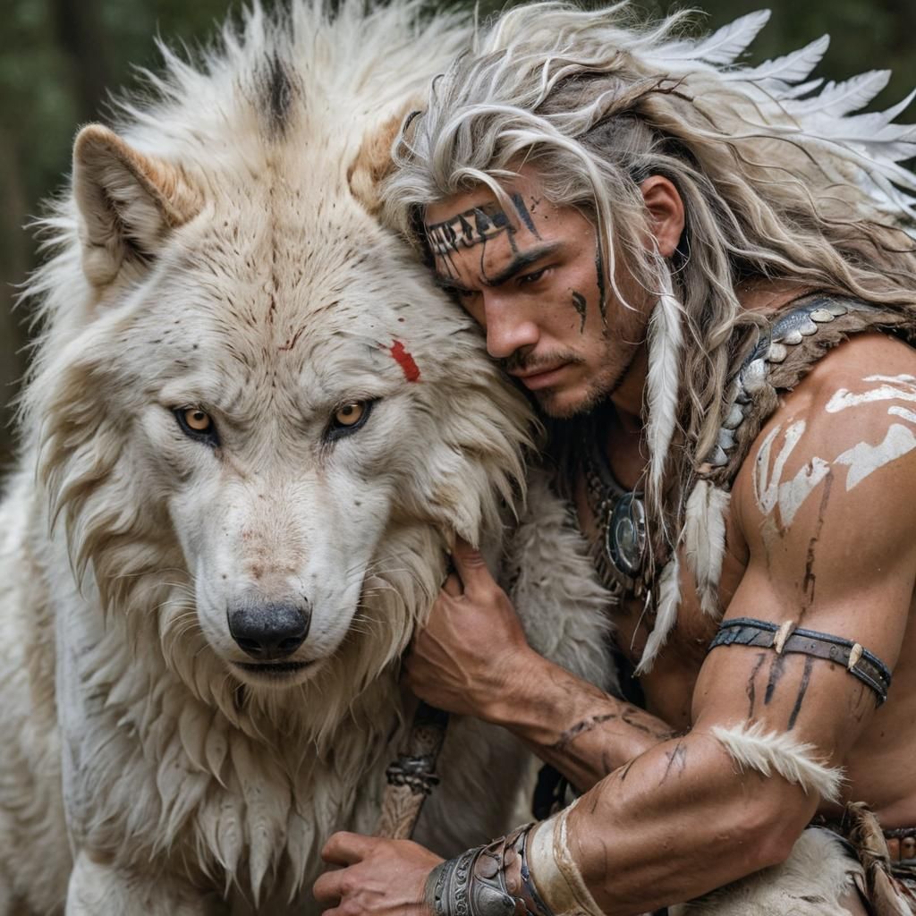Warrior's Bond: Mystical Connection with White Wolf