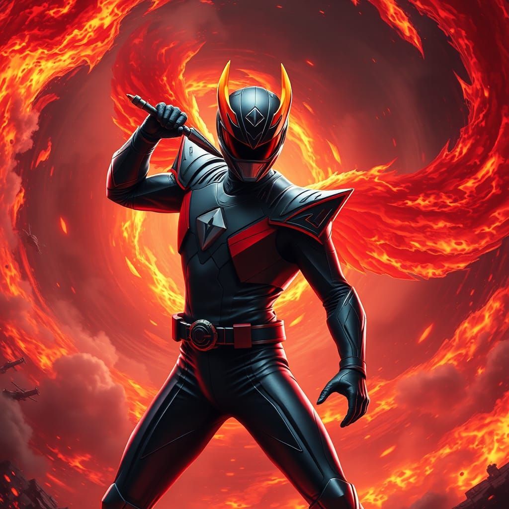 Power Ranger Phoenix in Black Armor, Fantasy Art