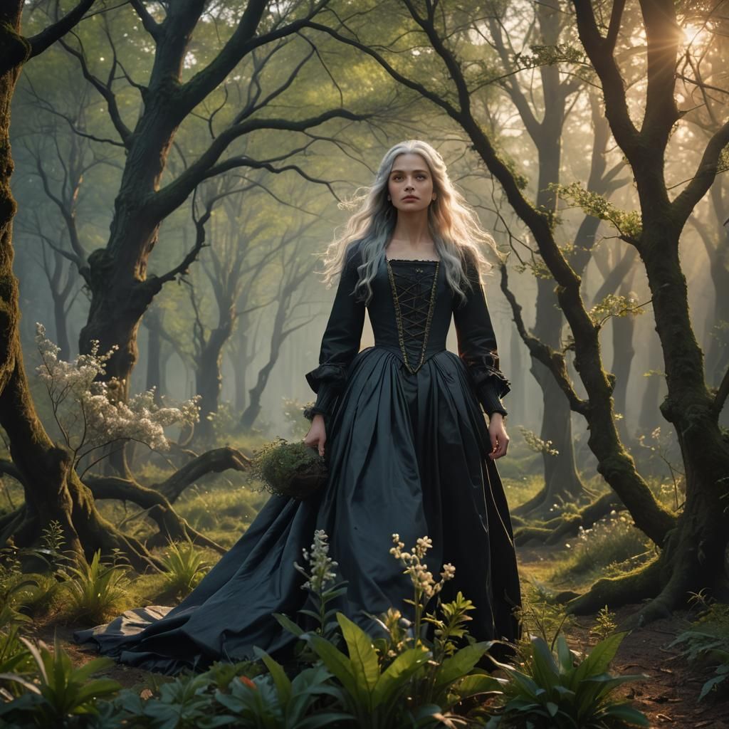 Woman in Spring Forest: Photorealistic Digital Painting