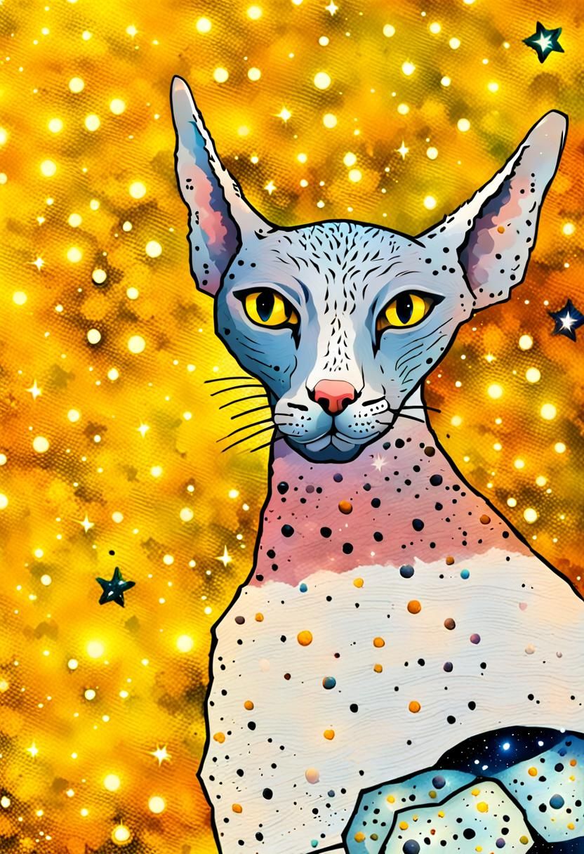 Sphynx Cat in Space with Asteroid