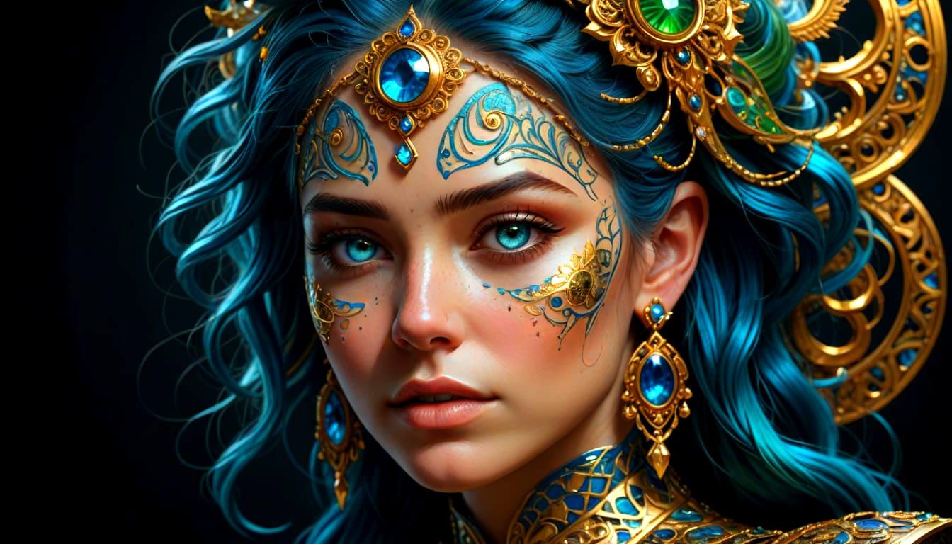 Mystical Portrait of Woman with Intricate Patterns