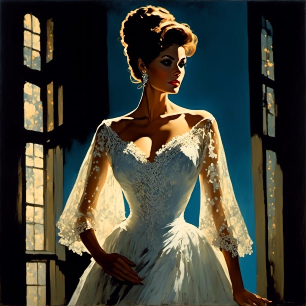 Impressionist Noir Portrait of Woman in Lace