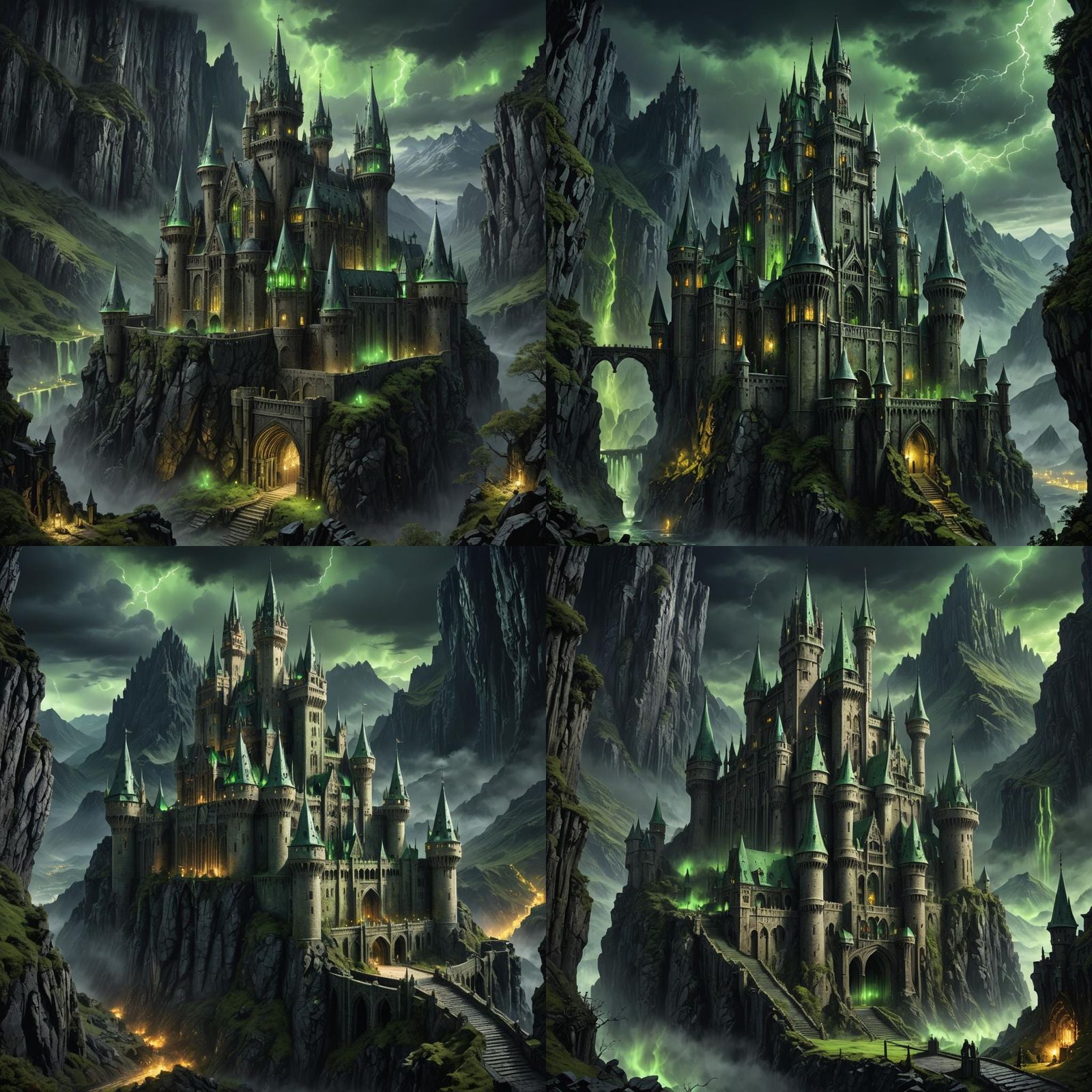 Ornate Gothic Bone Fortress in Stormy Landscape