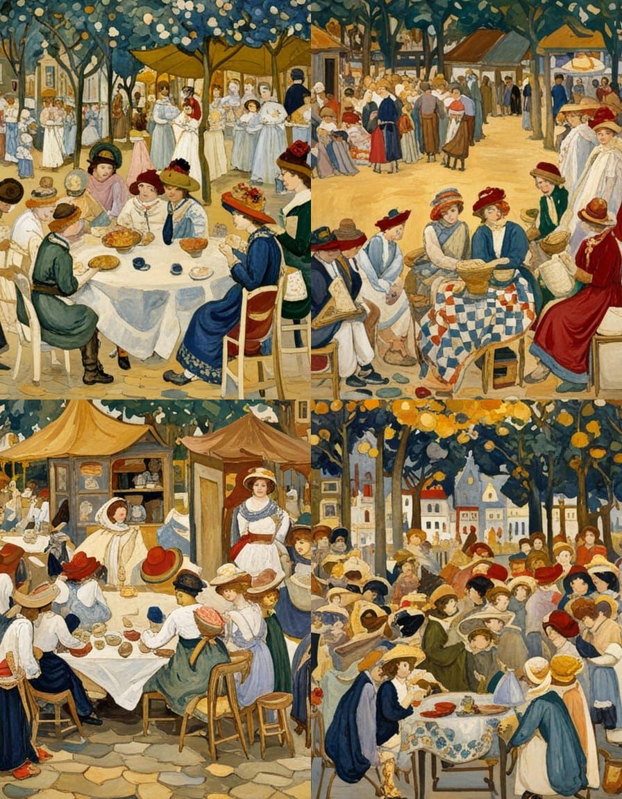 Impressionistic Beach Scene in Prendergast Style