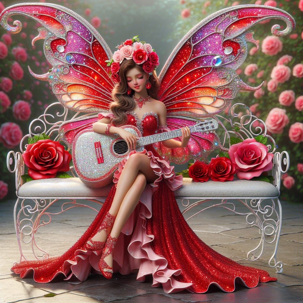 Disney Pixar style 3D beautiful fairy, with gorgeous red and...