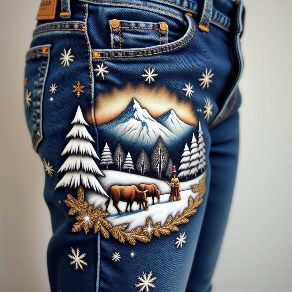 Winter Mountain Landscape with Oxen and a Farmer in Distress...