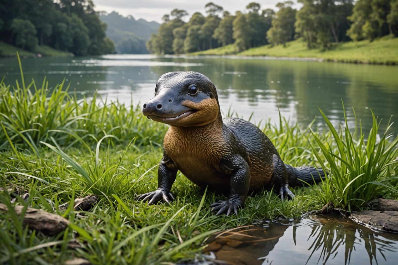 Playful Baby Platypus in Detailed Matte Painting