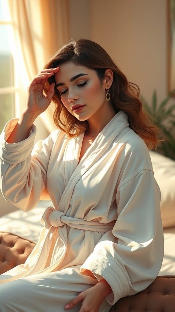 Woman in Sunlit Bedroom, Art Nouveau Style